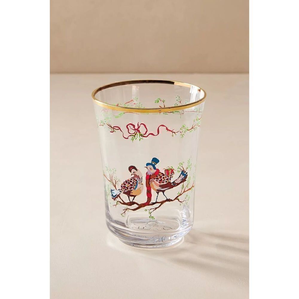 Anthropologie Inslee Fariss Twelve Days of Christmas Juice Glass Turtledoves